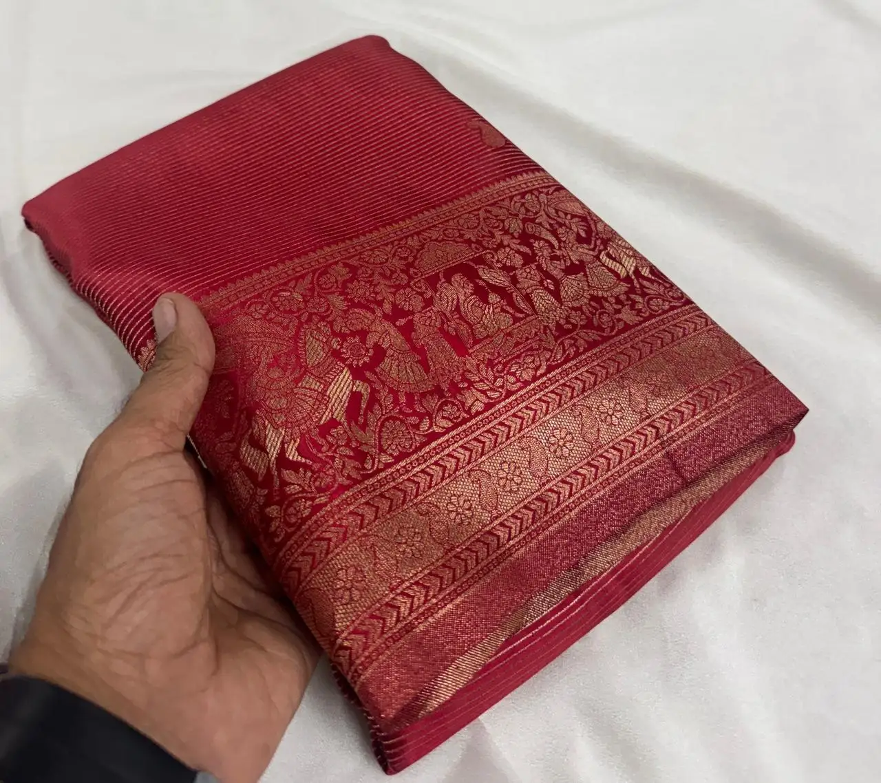 Floral Brocade Viscose Silk Saree - Dark Red